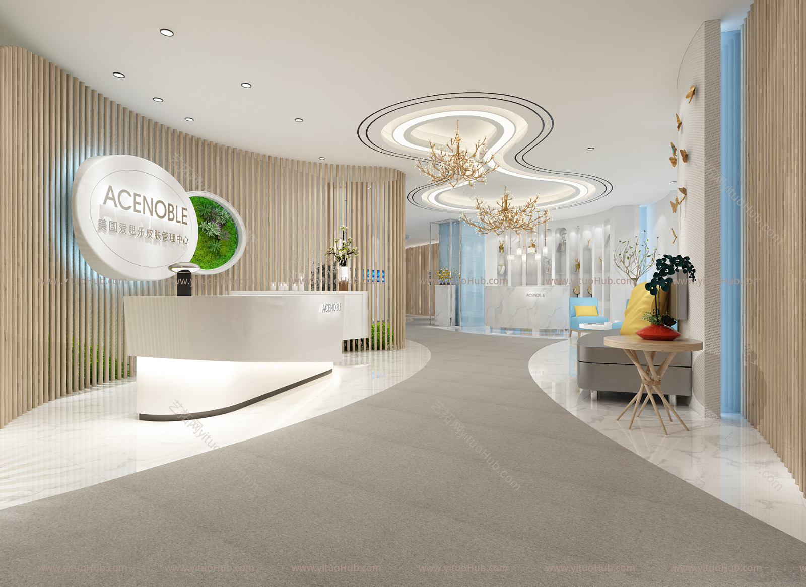 美国ACENOBLE爱思乐 皮肤管理中心 门店装修渲染3Dmax