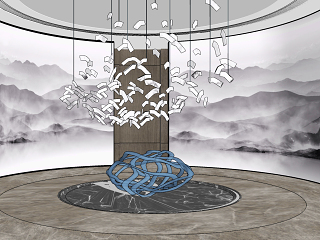 新中式艺术装置雕塑，水景，吊灯