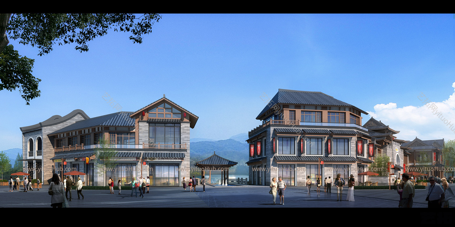 古建酒吧街模型