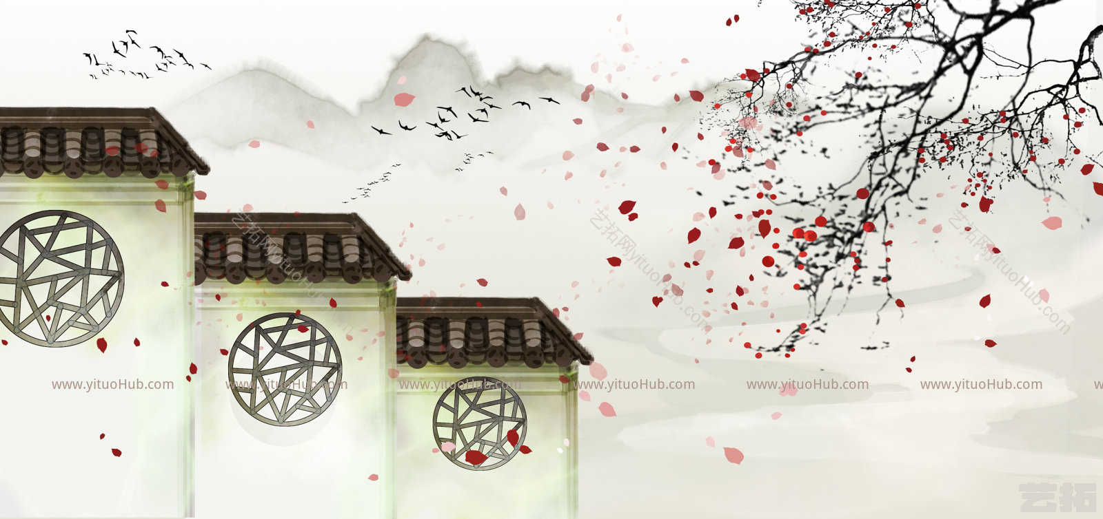 传统建筑墙檐屋檐插画背景