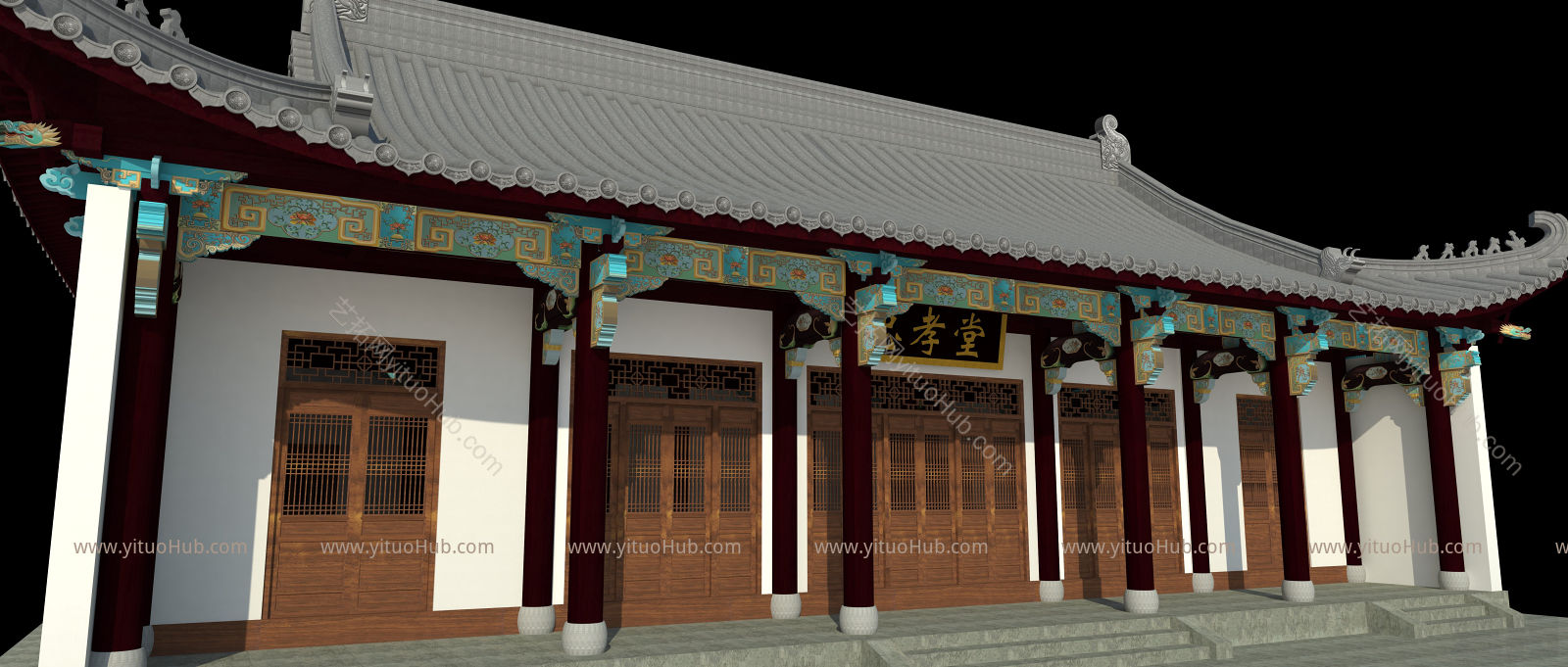 中式古建筑-祠堂-歇山顶-四面坡