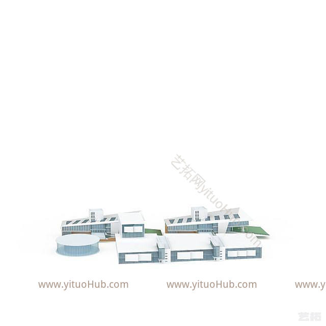 现代体育健身建筑群模型
