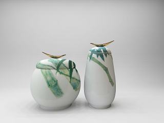 现代竹节鸟陶瓷摆件工艺品模型