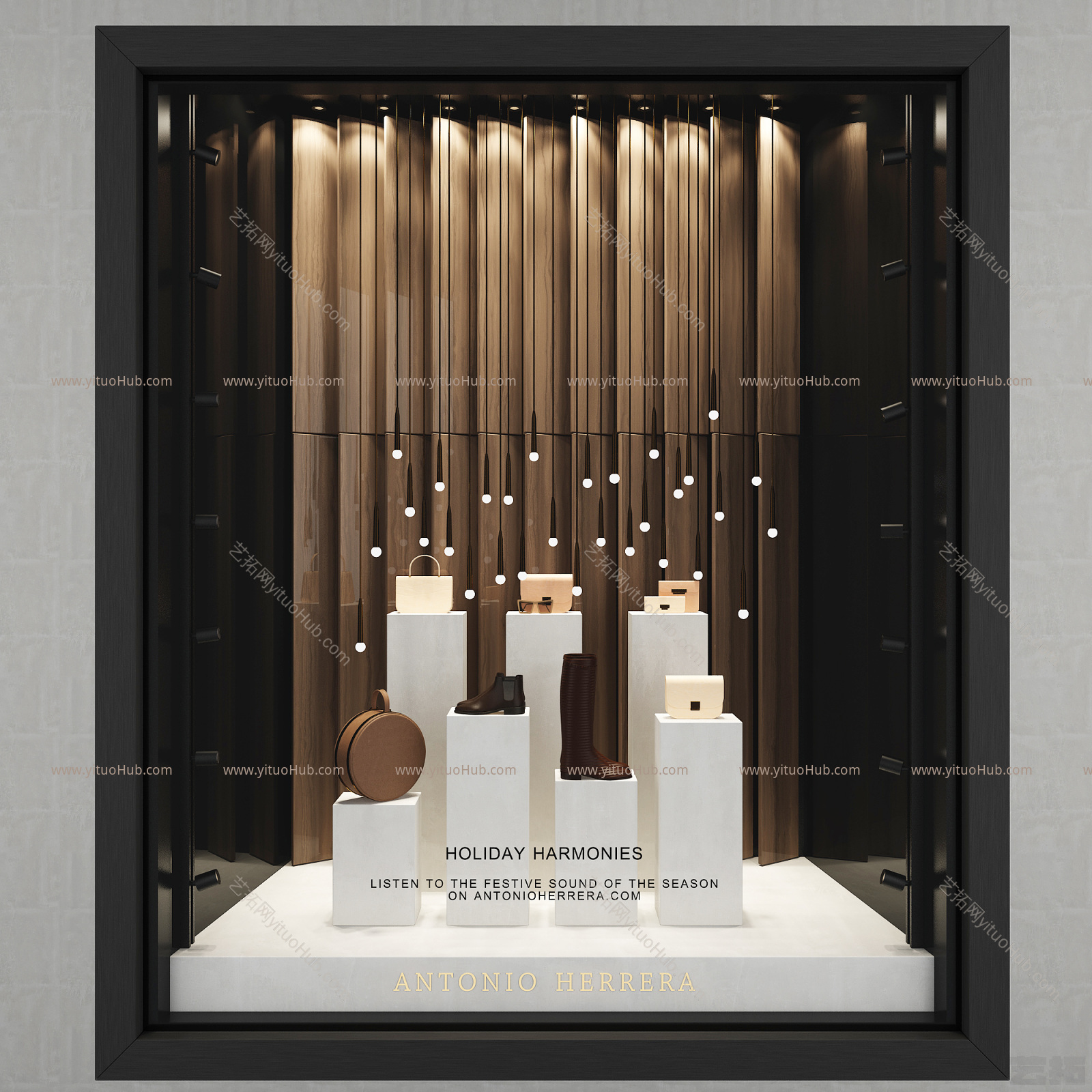 现代 服装店，鞋垫专卖店，橱窗展台女包