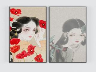 现代卡通人物装饰画模型