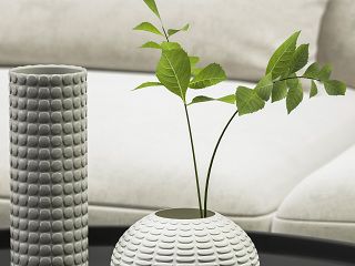 现代简约L型沙发茶几组合 落地灯 装饰品