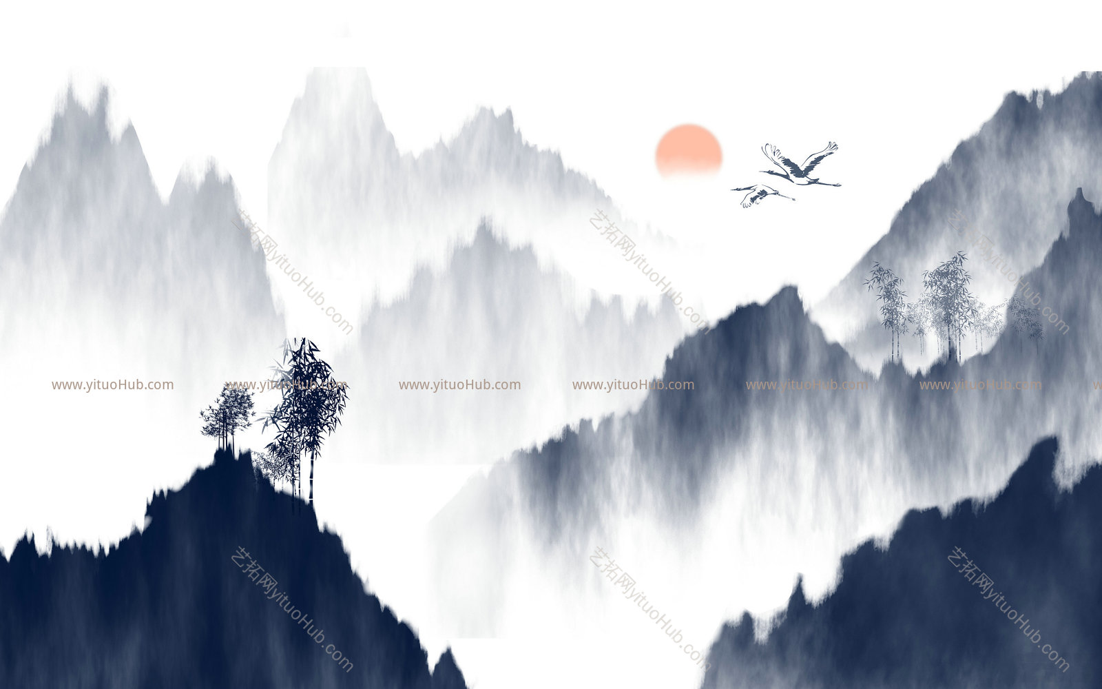 新中式水墨山水壁画