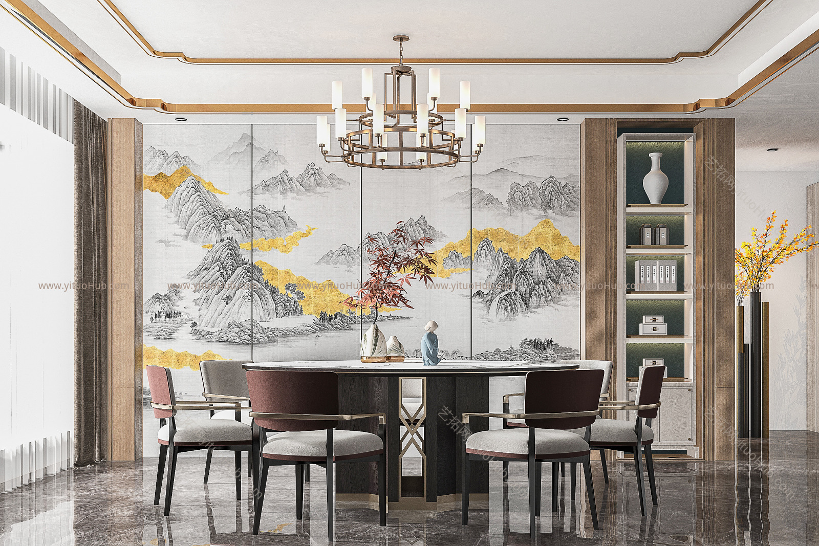 新中式餐桌椅 餐厅 吊灯
