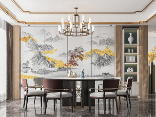 新中式餐桌椅 餐厅 吊灯