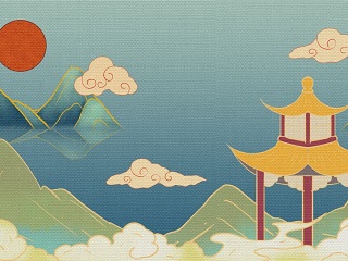 国潮风烫金山水祥云