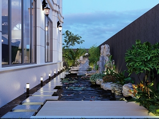 现代鲤鱼池园林景观