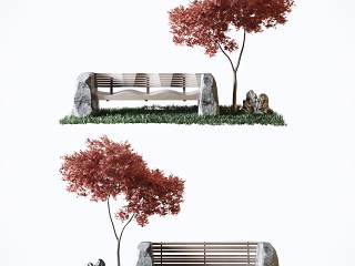 现代户外椅 长凳 植物组合