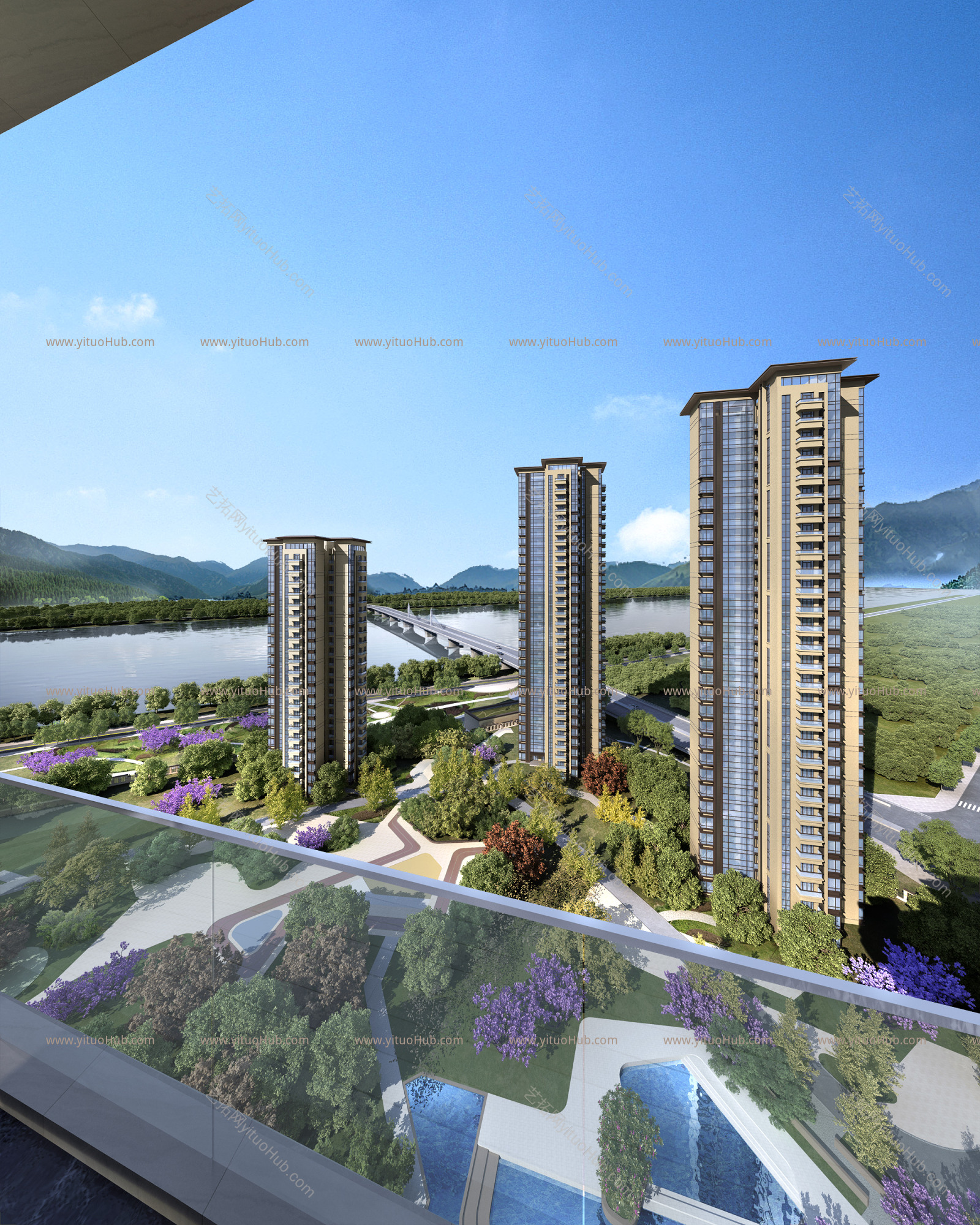 内廷植物景观 内廷景观 高层建筑