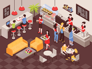 餐厅店内场景鸟瞰插画