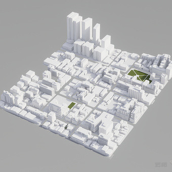 现代城市建筑鸟瞰 白膜配楼su模型