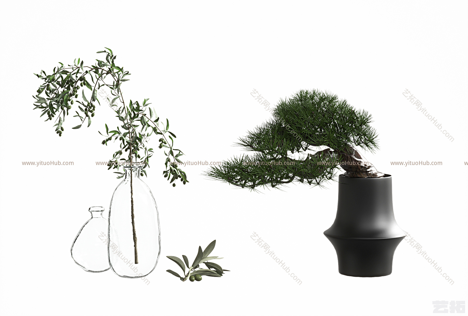 现代植物花瓶摆件 绿叶植物装饰摆件 植物摆件组合