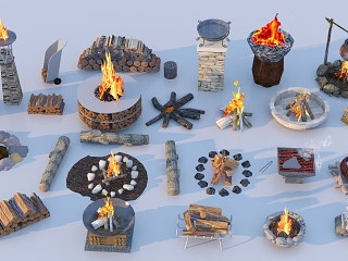 现代风格篝火_火盆_柴火堆3d