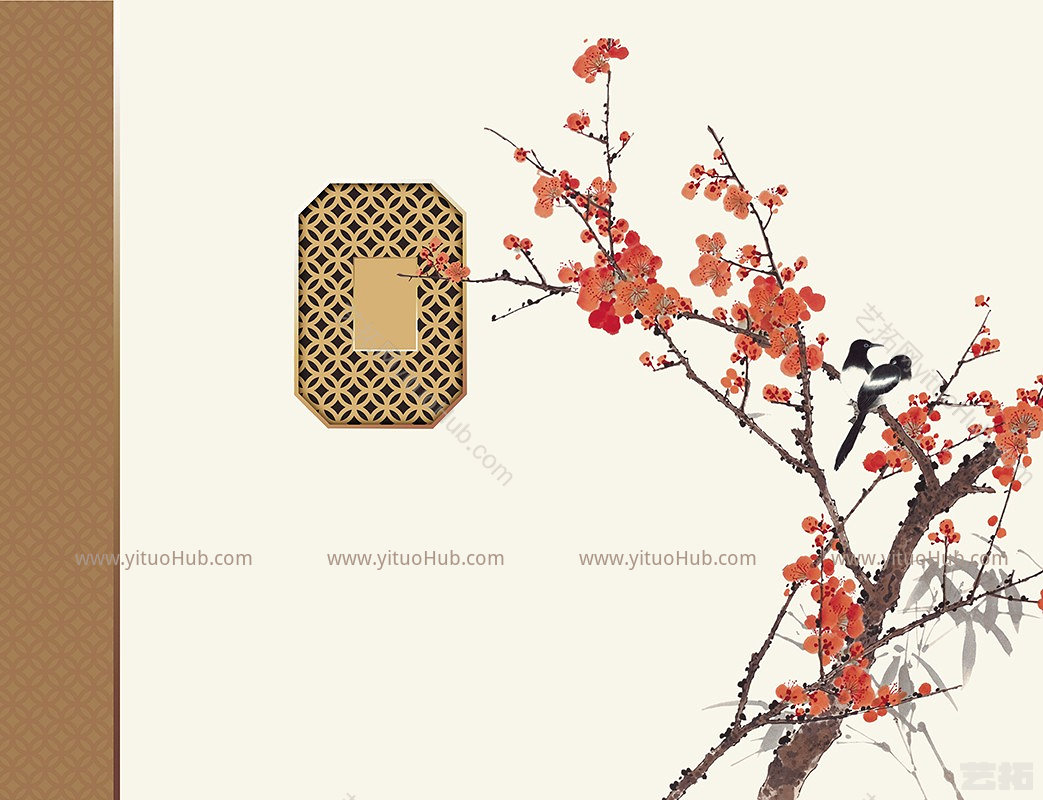 花窗花鸟壁画贴图