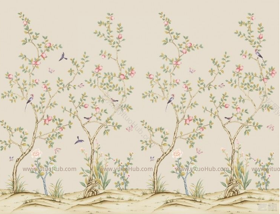 中式欧式田园花鸟壁纸壁画壁布背景画工笔画 (60)