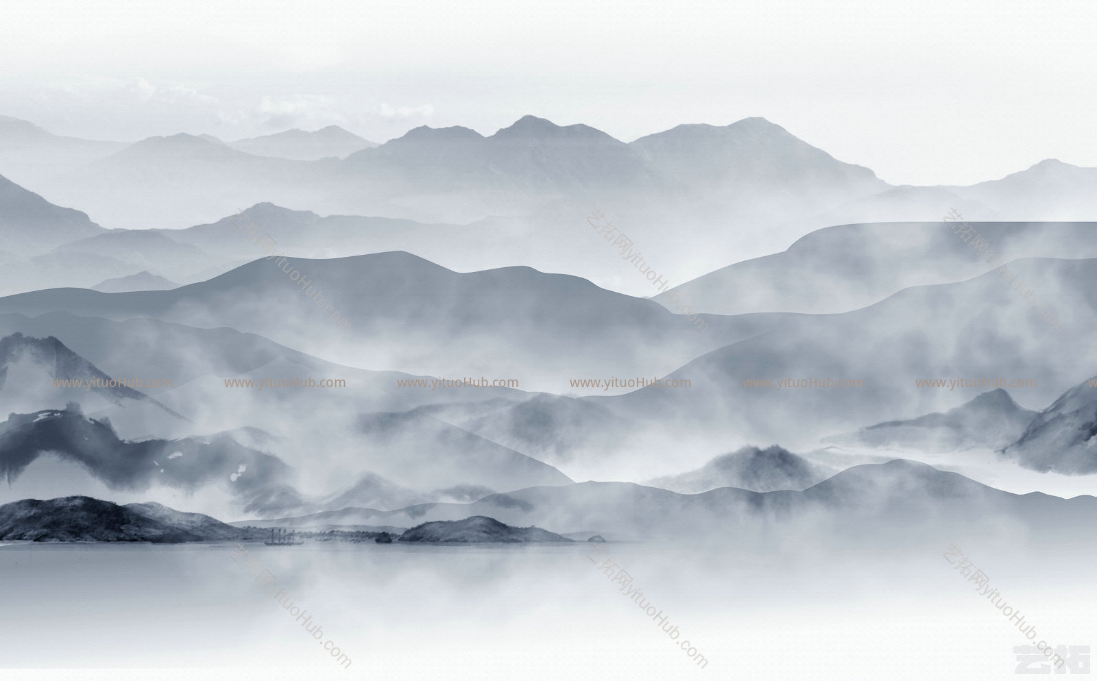 新中式水墨山水壁画