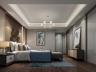 新中式卧室床具组合3D模型