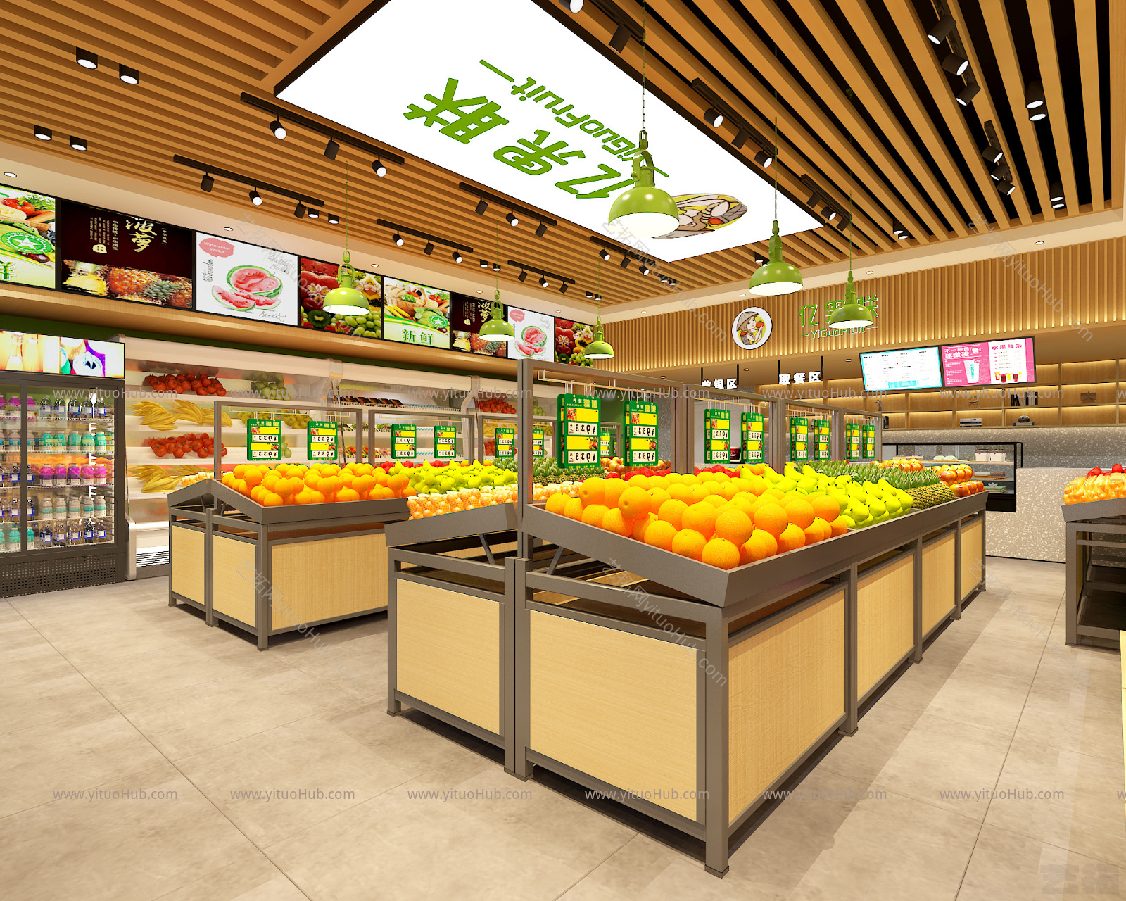 现代水果店 吊灯 货架