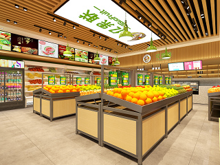 现代水果店 吊灯 货架