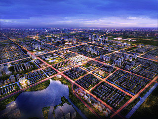 新中式住宅商业街鸟瞰图
