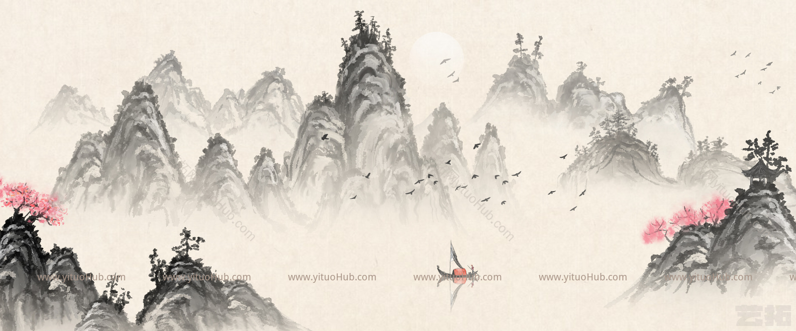 新中式水墨风山水背景
