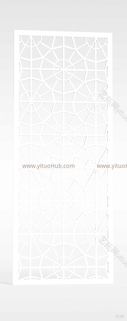 现代木质白色镂空隔断模型