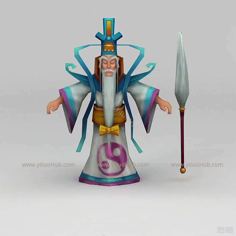 现代Q版小鱼儿与花无缺游戏人物老人模型