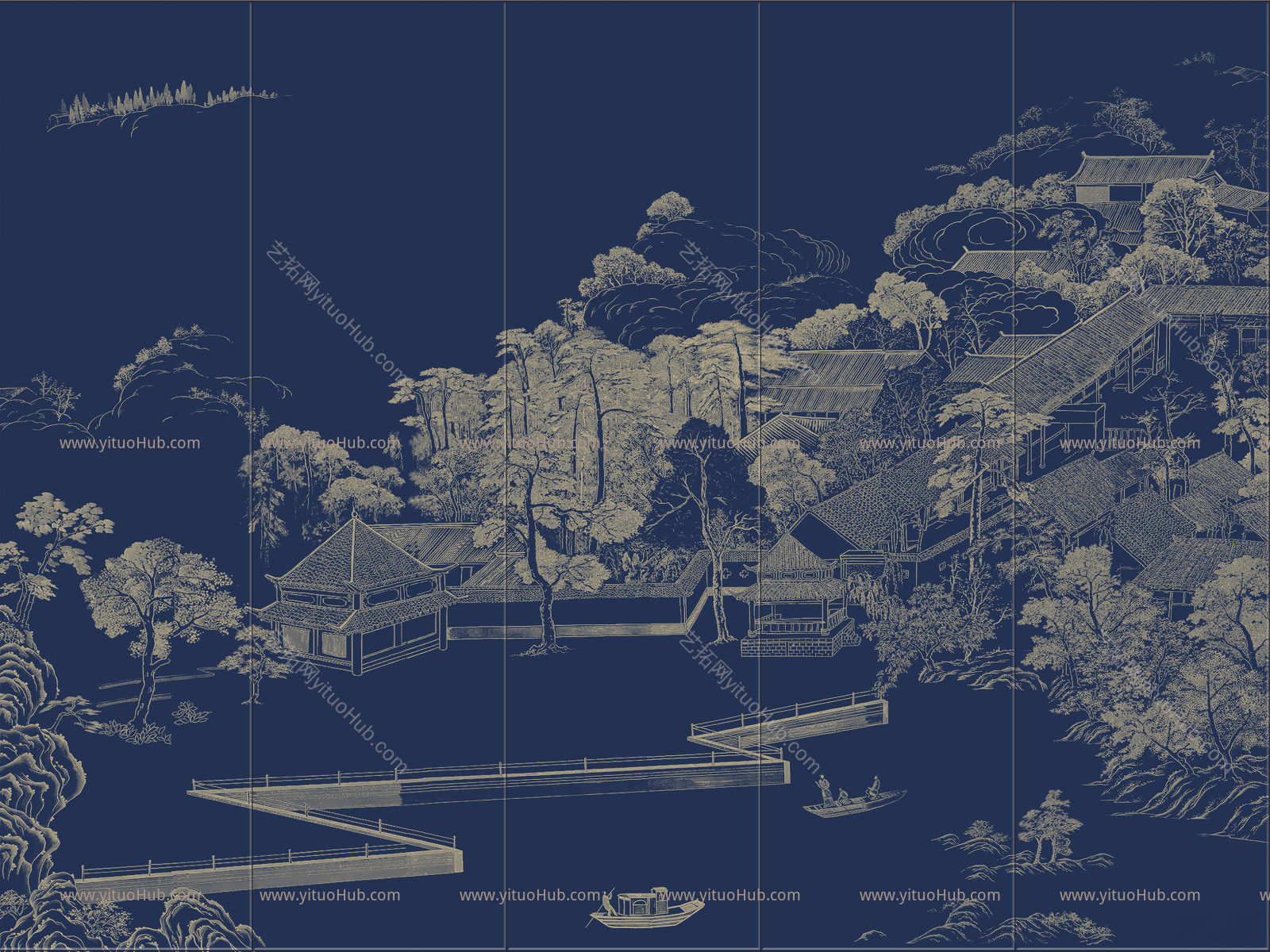 新中式水墨山水壁画