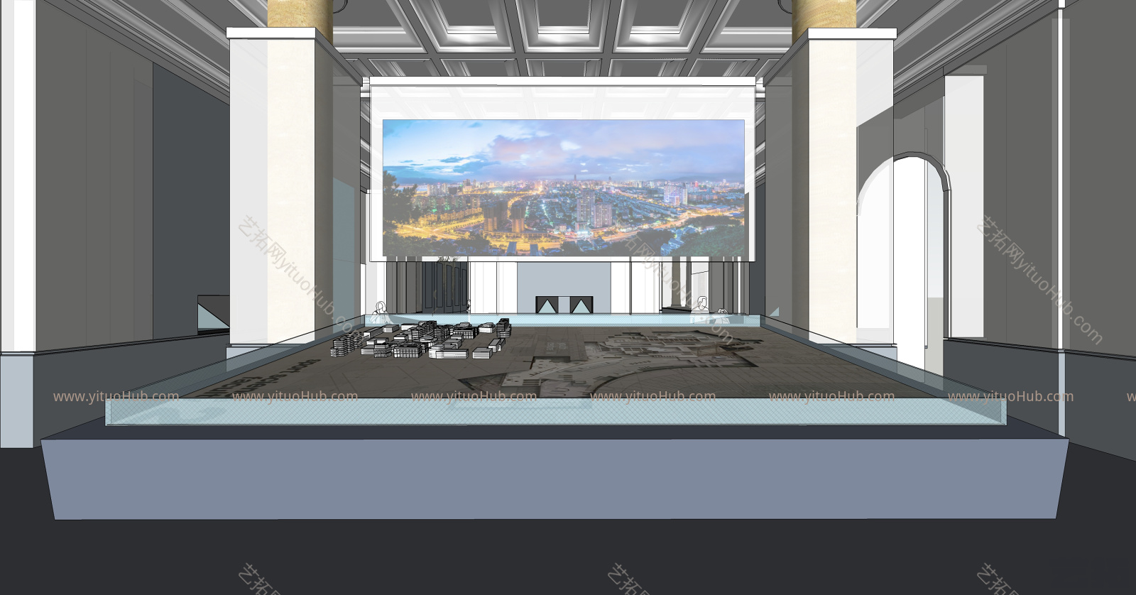 现代科技展厅书桌 显示器 监视器 床 相框