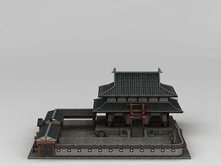 现代古代阁楼庭院模型