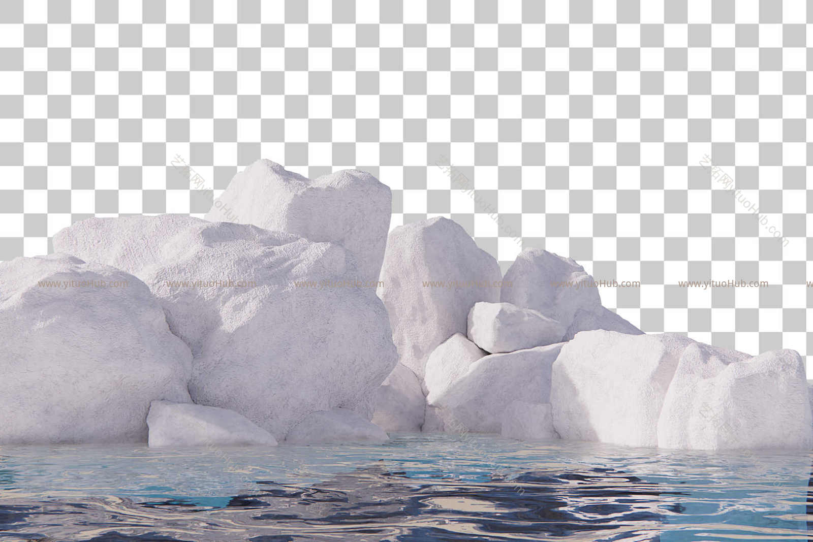 纯净雪山顶温泉水流造景组合