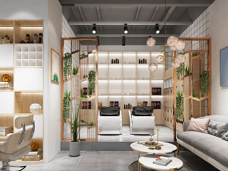 现代理发店 前台 美发店 按摩椅 洗头椅 沙发 剪发椅