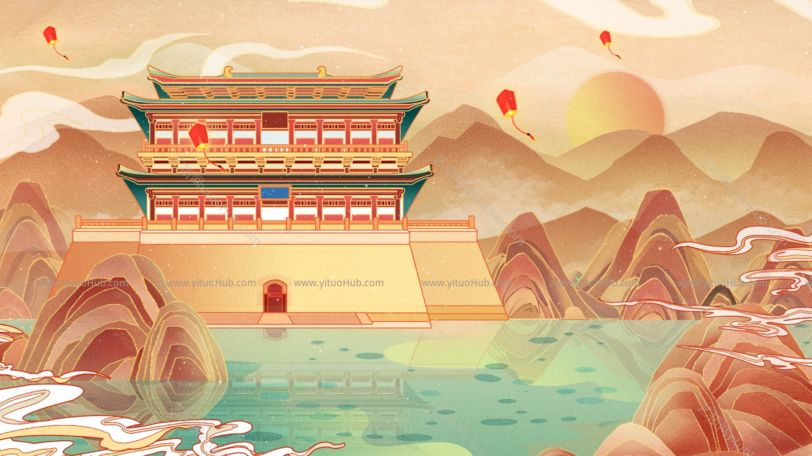  国潮风建筑插画