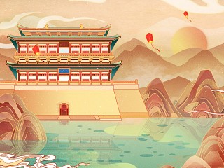  国潮风建筑插画