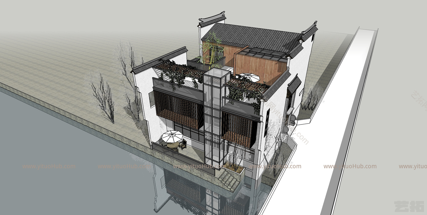 徽派亲水茶楼建筑