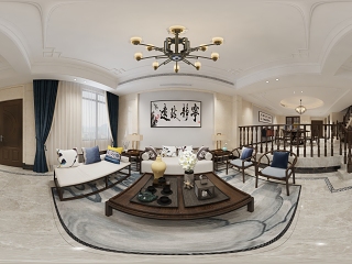 新中式客厅沙发全景模型