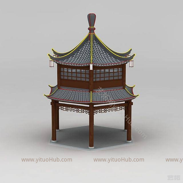现代双层六角亭模型
