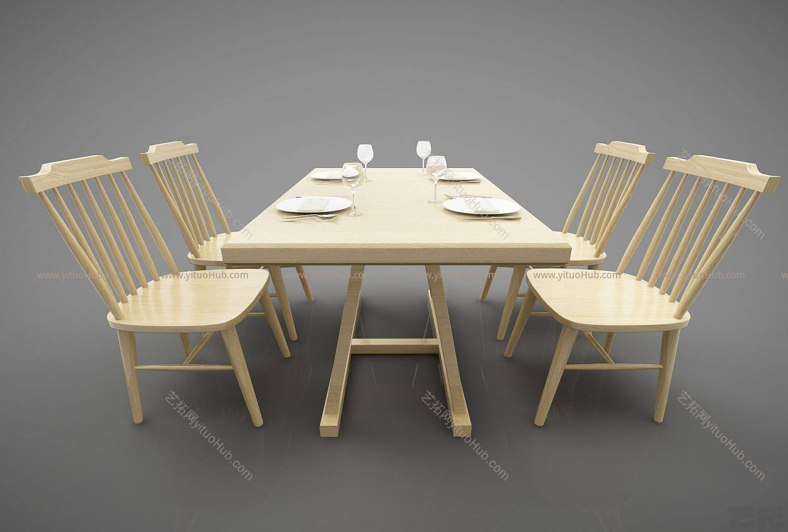 现代田园餐桌模型