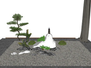 新中式枯山水园艺景观小品草图大师