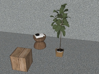 现代凳子 木墩 植物