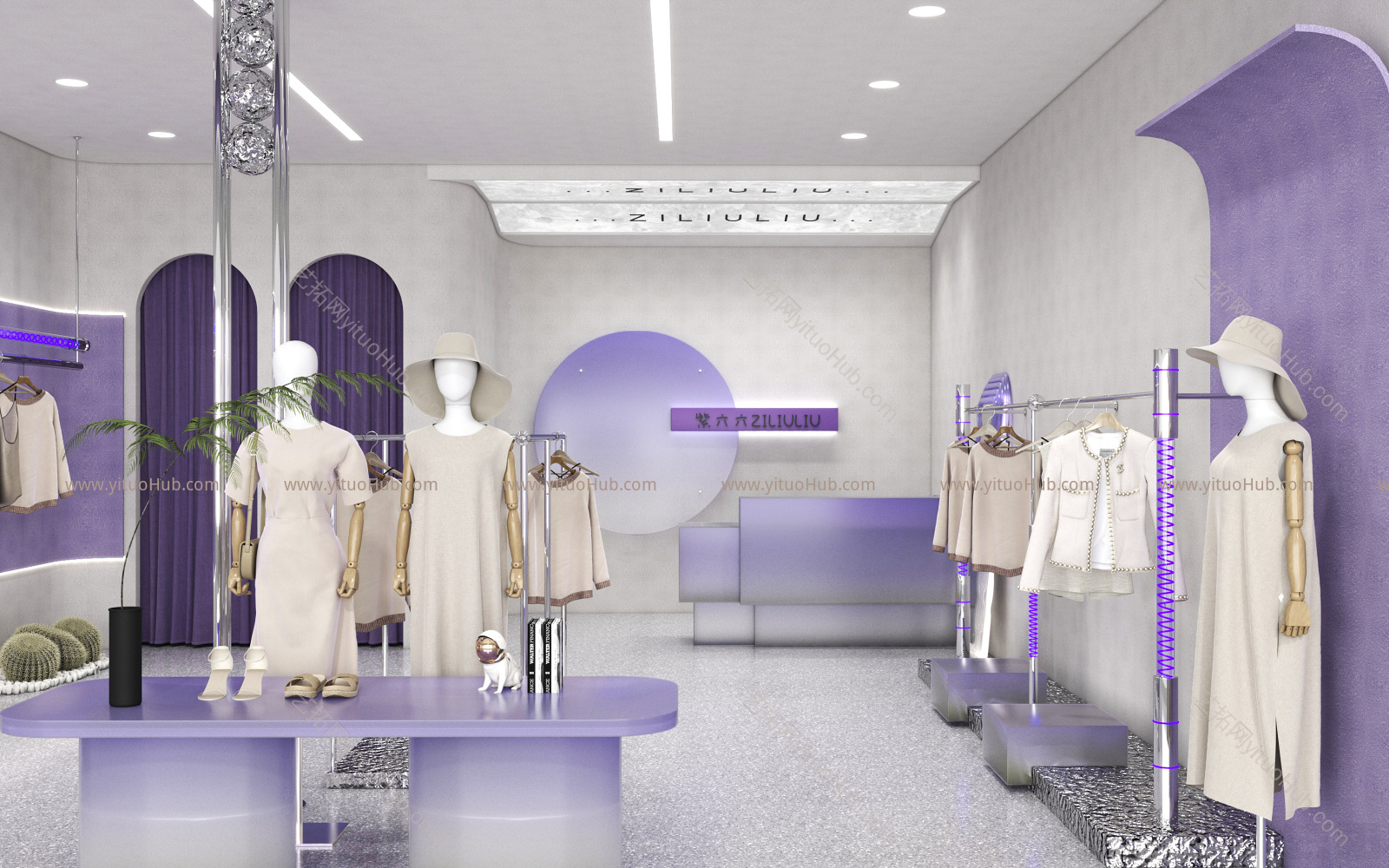 现代服装店女装店服装店，挂衣架，衣挂衣架，专卖店