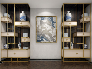 新中式展柜 瓷器 罐子 挂画