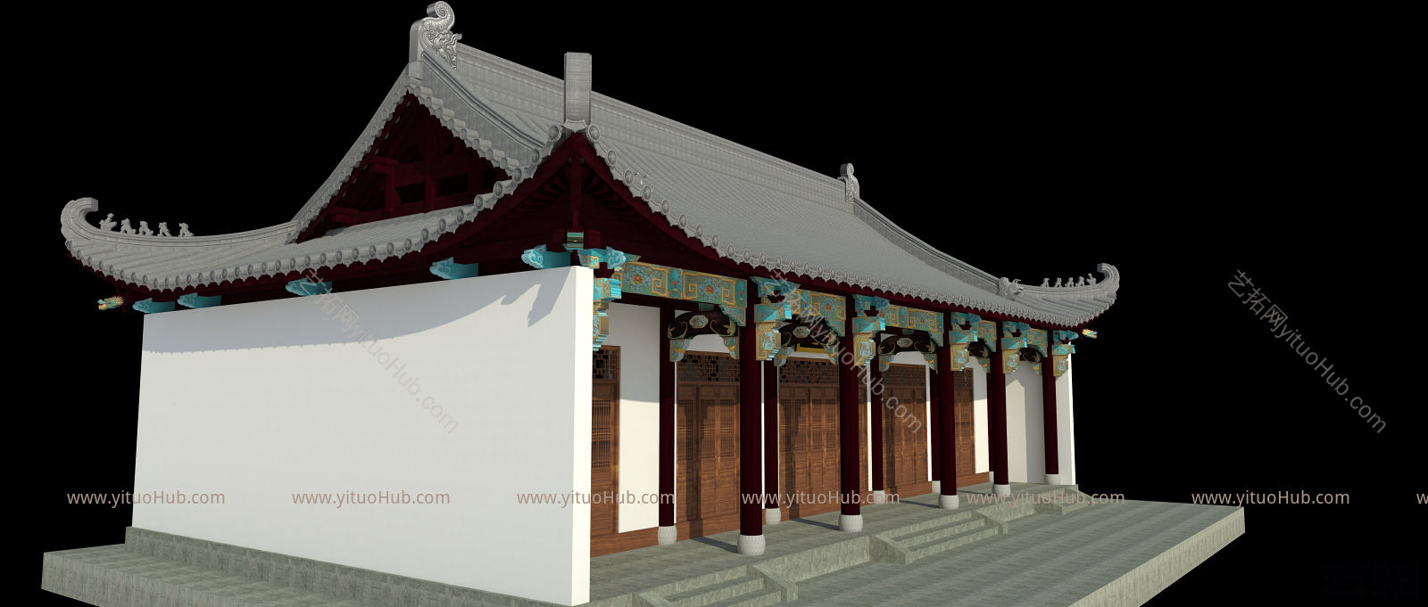 中式古建筑-祠堂-歇山顶-四面坡