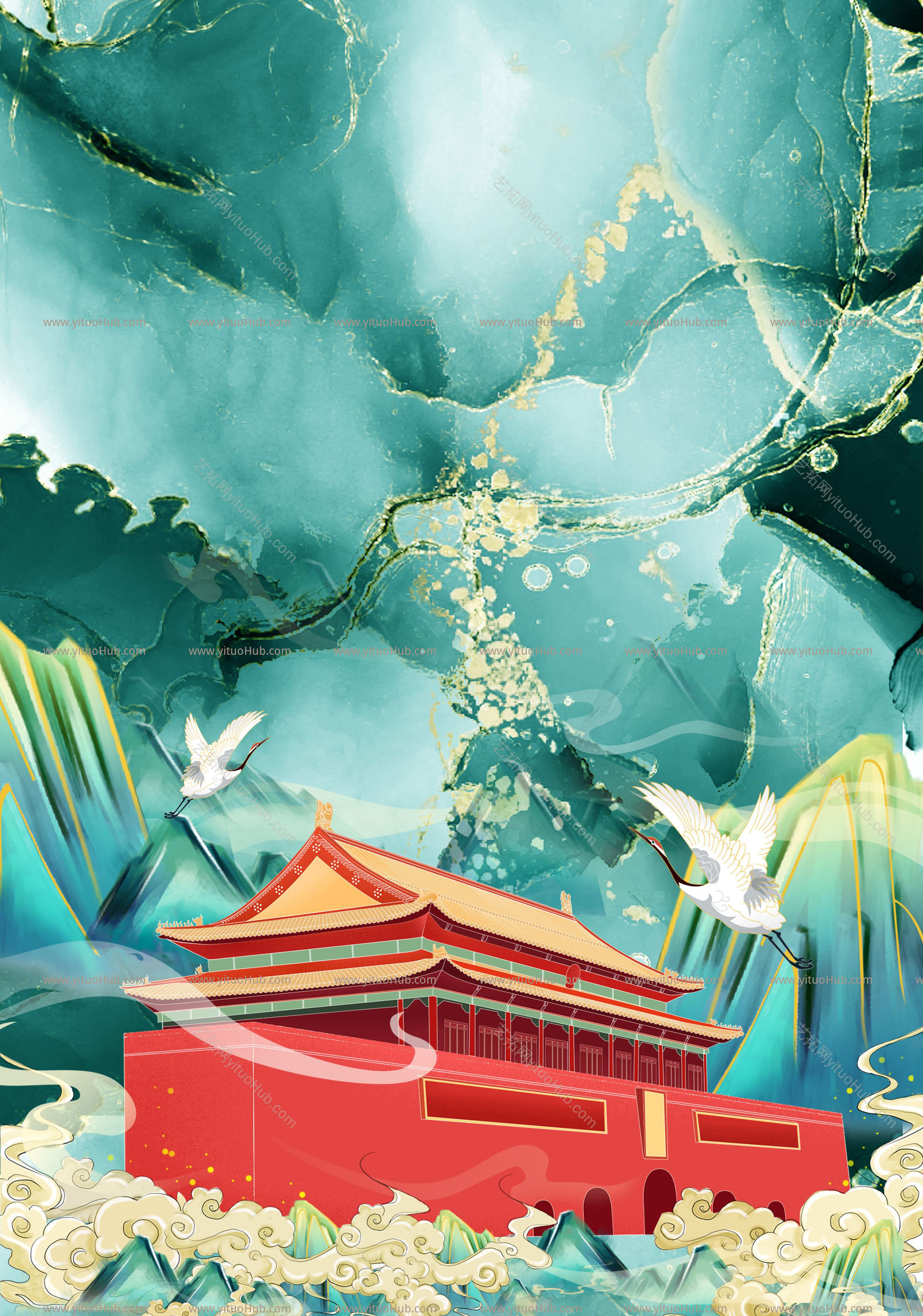 国潮风城市建筑地标插画