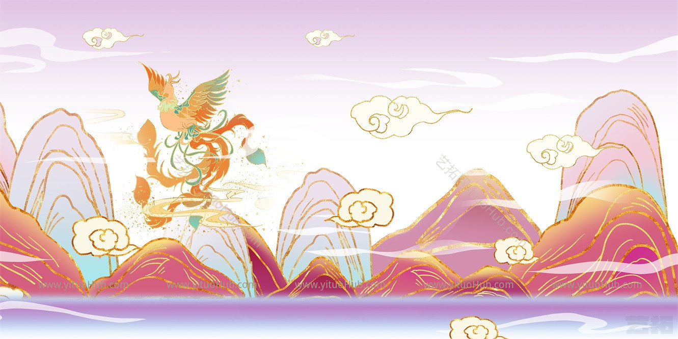 国潮风烫金山水祥云