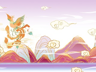 国潮风烫金山水祥云